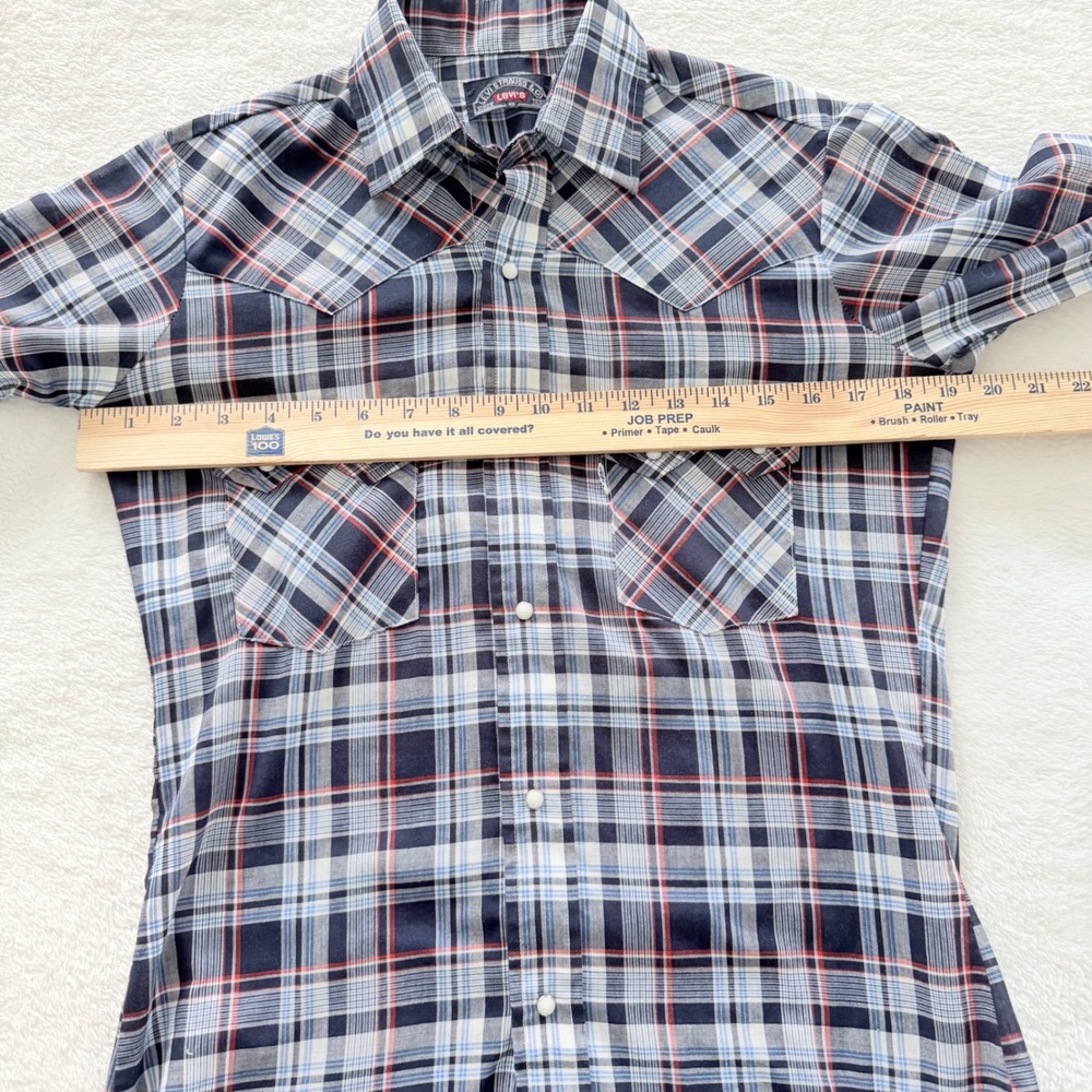 Levi Strauss & Co Western Pearl Snap Shirt Men's Small Blue Plaid Lg Sleeve USA - Picture 3 of 10